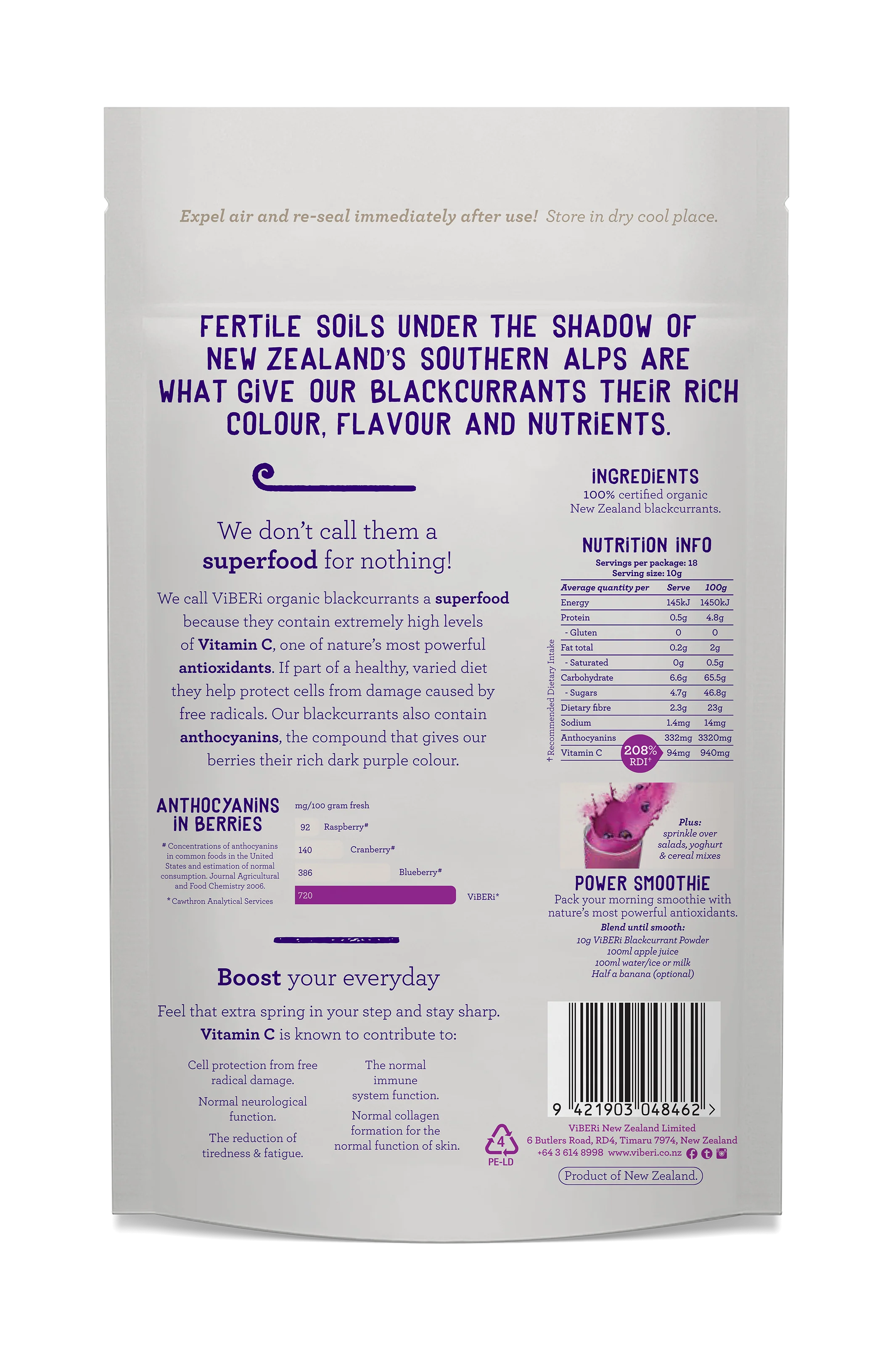 ViBERi Blackcurrant Powder 180gm Bulk Pack