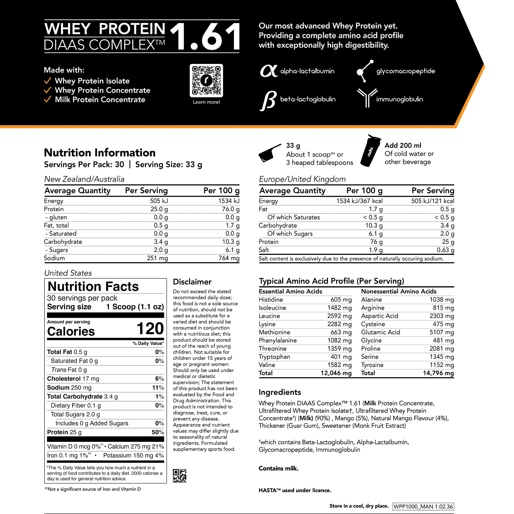Whey DIAAS Complex 1.61 - Mango / 1kg Bag