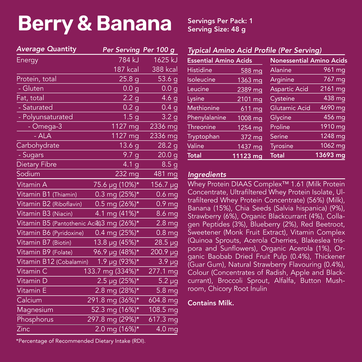 Whey Protein Smoothie - Berry &amp; Banana / Single Serve