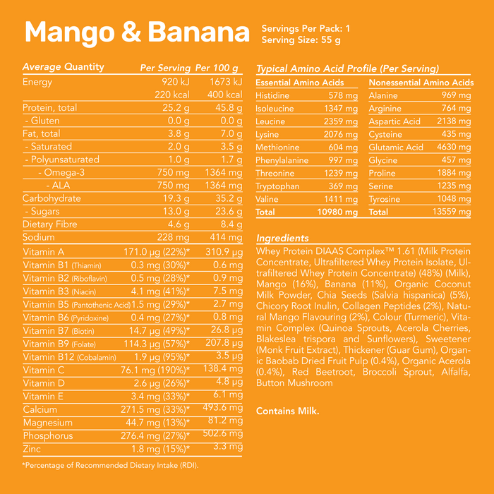Whey Protein Smoothie - Mango & Banana / Single Serve