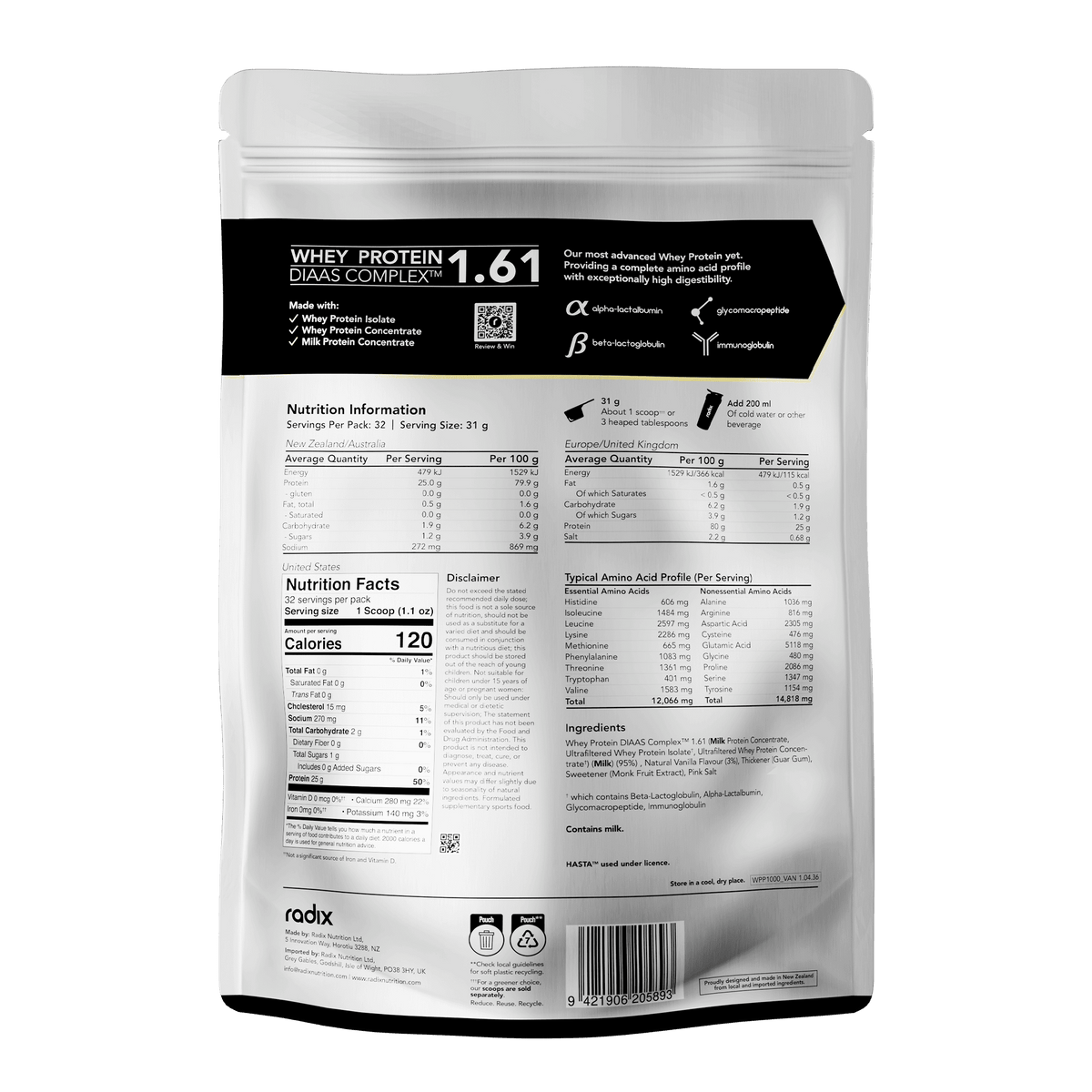 Whey DIAAS Complex 1.61 - Vanilla / 1kg Bag
