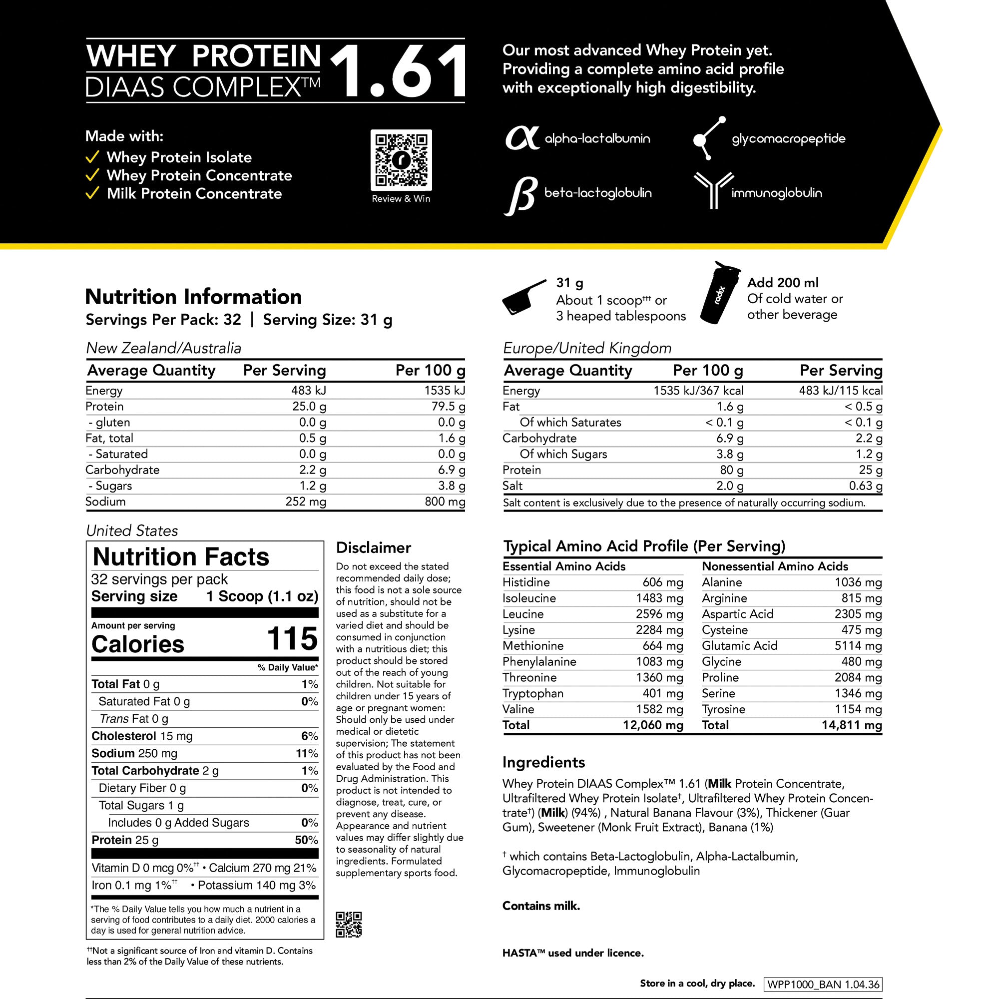 Whey DIAAS Complex 1.61 - Banana / 1kg Bag