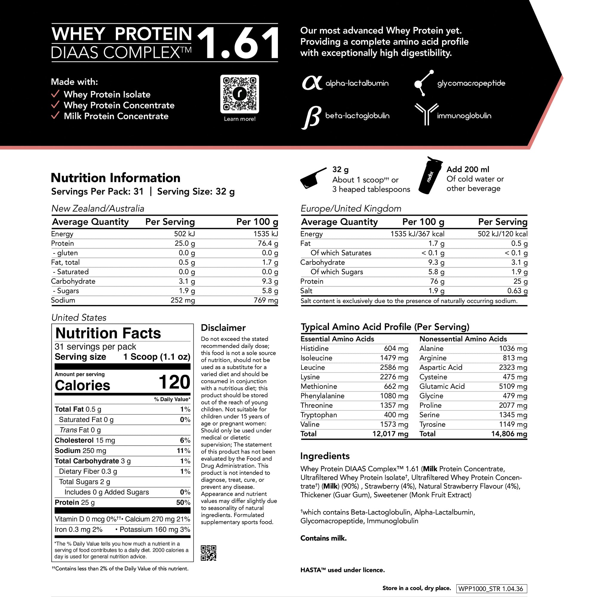 Whey DIAAS Complex 1.61 - Strawberry / 1kg Bag